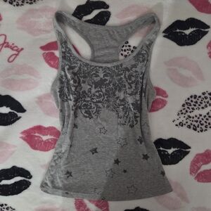 Y2k Grey Tank Top With Star & Floral Design